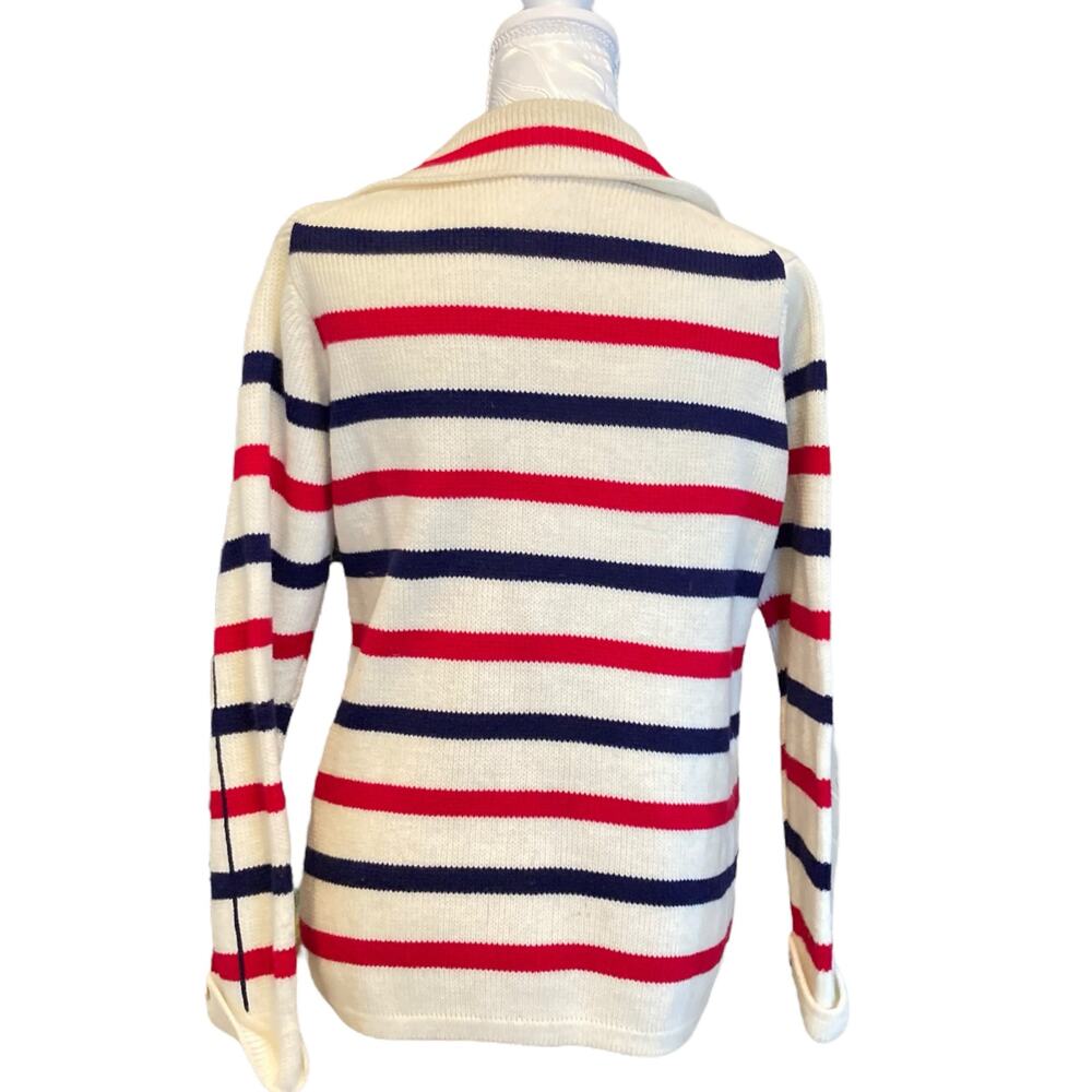 Vintage White Stripe Double Breasted Sweater Jacket Size Medium 50s Nautical - Picture 2 of 16